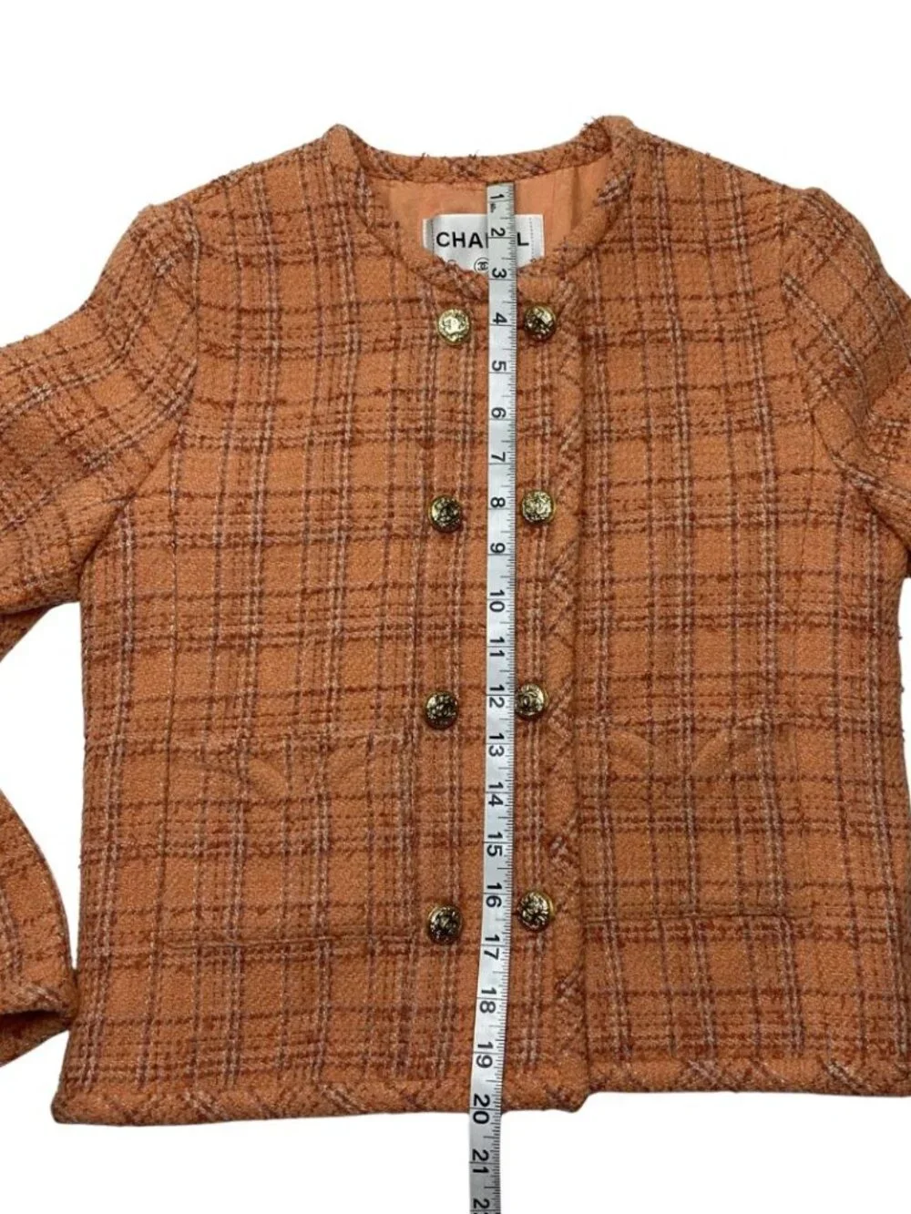 CHANEL Orange Wool Tweed Double Breasted Jacket Spring 2024 Size 36